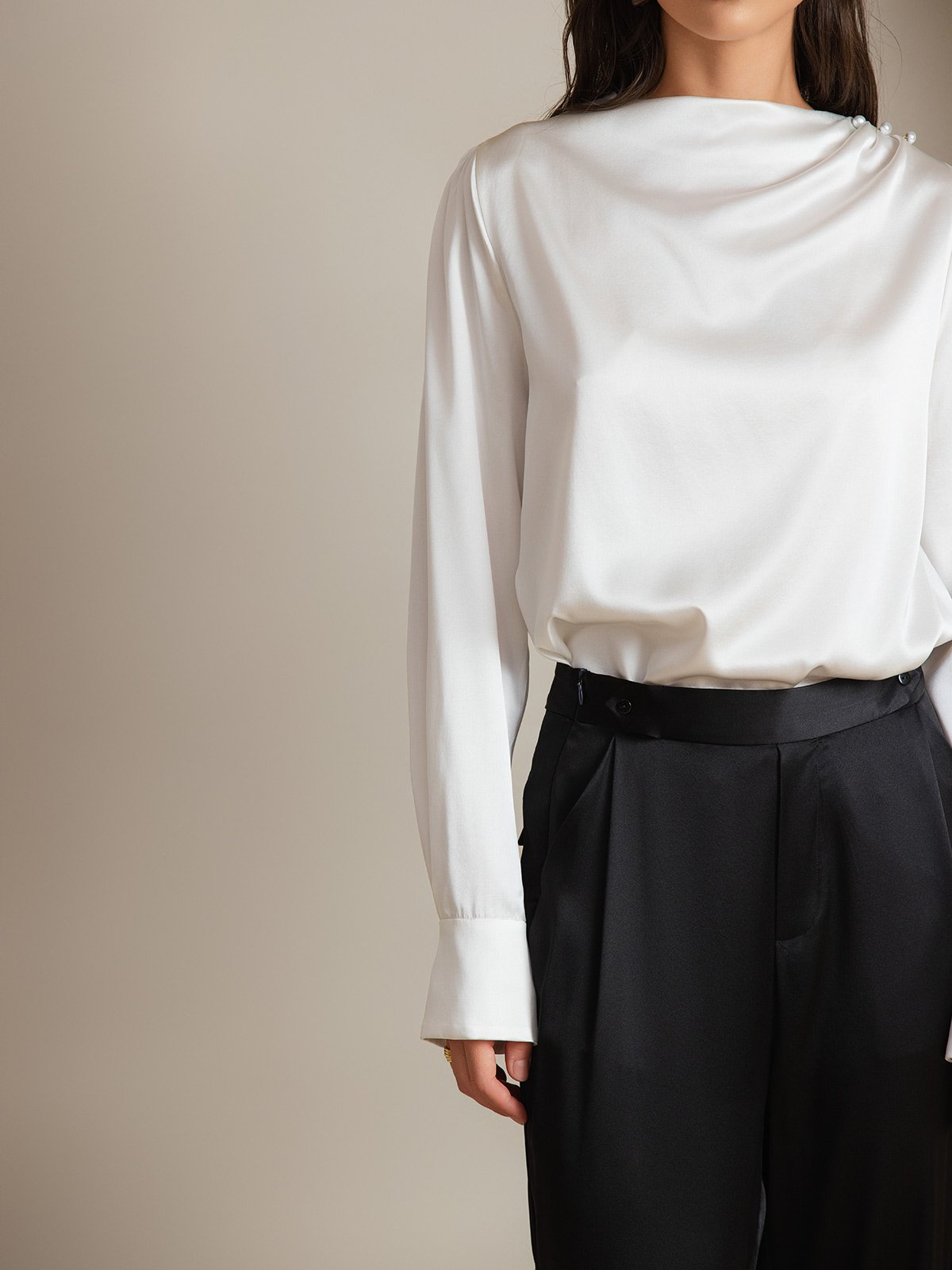 [Weiß] SilkSilky-DE 19Momme Seide Womens Shirt 004