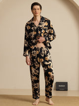 [Schwarzer Drache] SilkSilky-DE Long Sleeve Notch-Kragen Herren Pyjamas 007