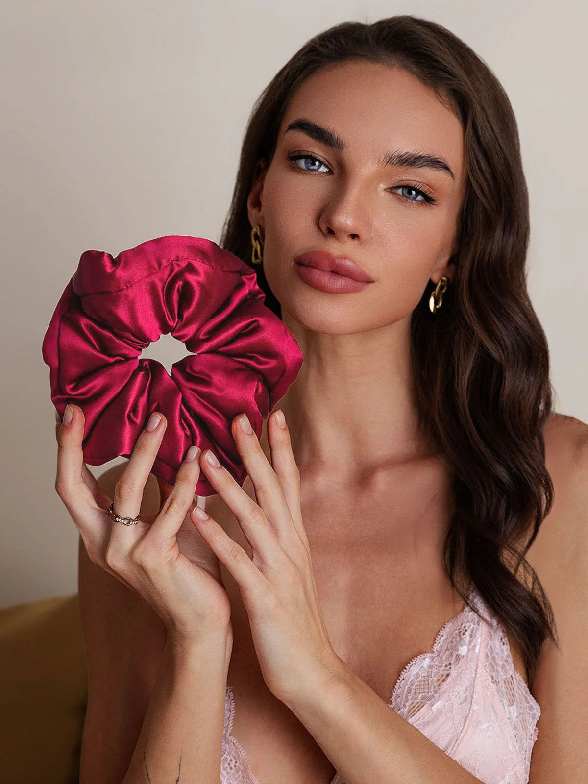 [Rotwein] SilkSilky-DE Reine Seide Scrunchie 002