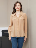 SilkSilky DE Pure Silk Long Sleeve Collar Damenhemd Tan 004