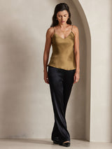 [Kaffee] SilkSilky-DE Spaghetti Strap V Neck Cami Top 003