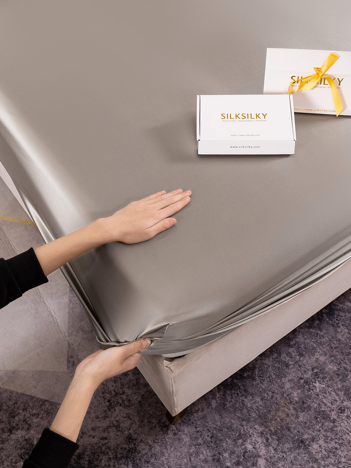 [Grau] SilkSilky-DE 25Momme Reine Seide Bedding Set 003