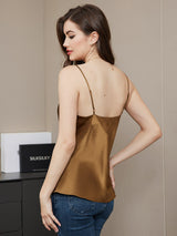 [Kaffee] SilkSilky-DE Spaghetti Strap V Neck Cami Top 002