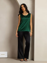 [Dunkelgrün] SilkSilky-DE Sleeveless Round Neck Cami Top 009