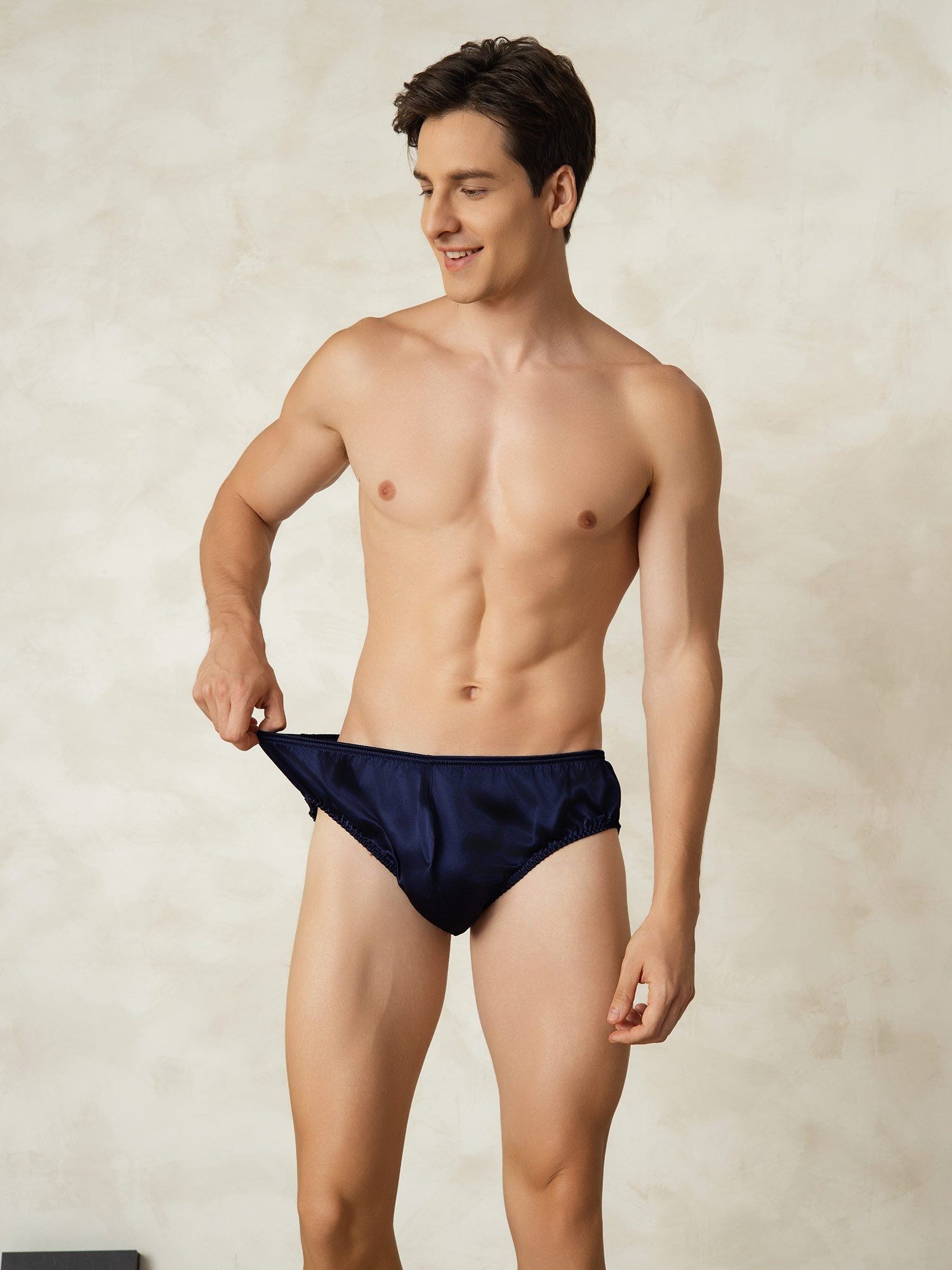 [Dunkelblau] SilkSilky-DE Reine Seide Mens Underwear 005