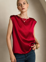 [Rotwein] SilkSilky-DE Cap Sleeve Round Neck T-Shirt 003