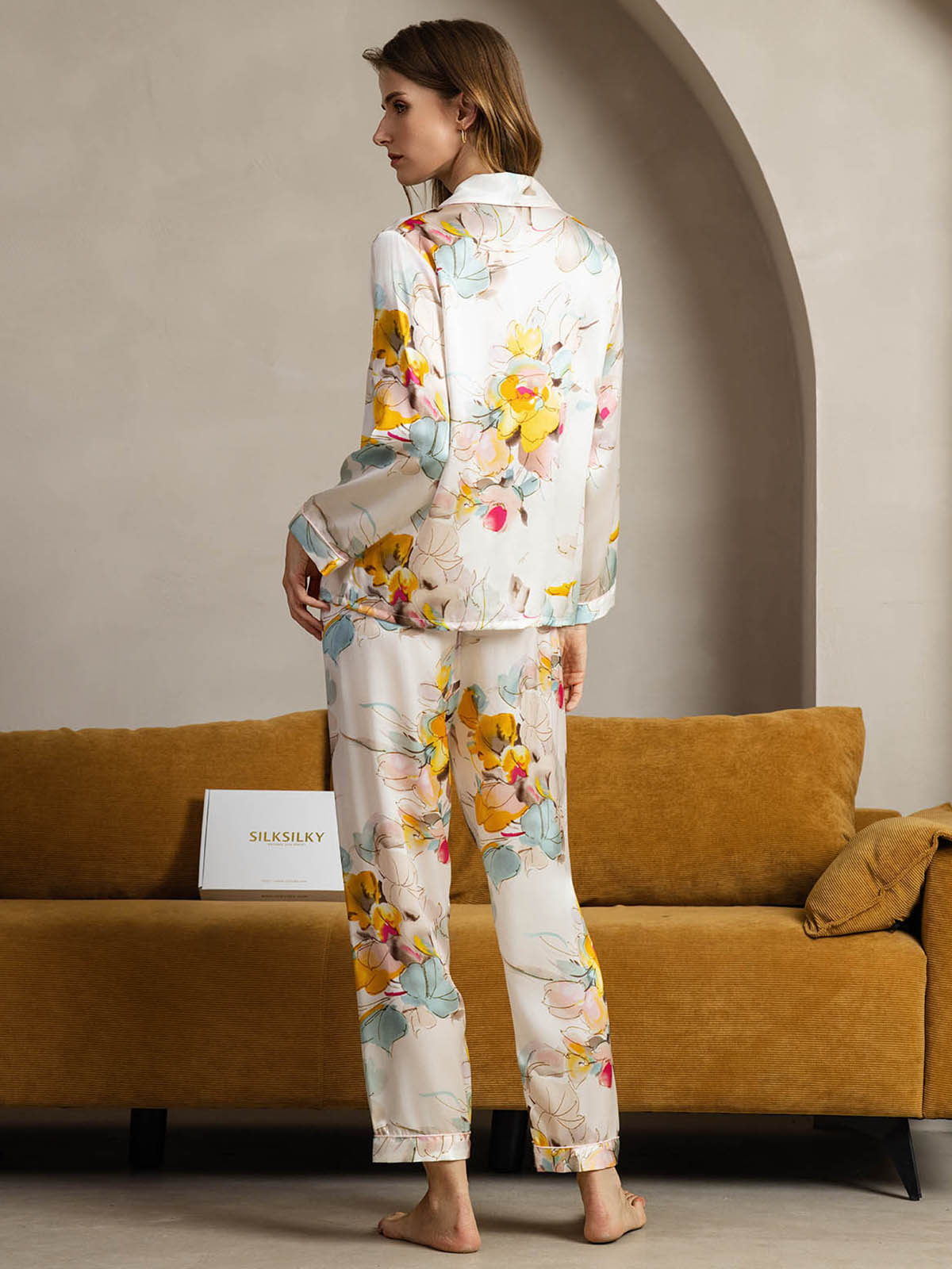 [Orchideen Tinte] SilkSilky-DE Reine Seide Womens Pajamas 002