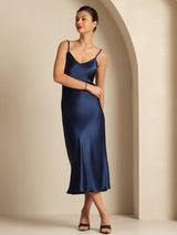 [Dunkelblau] SilkSilky-DE Sleeveless V Neck Kleider 001
