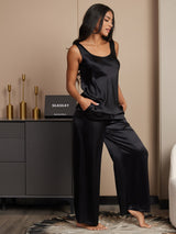 [Schwarz] SilkSilky-DE Ärmellos Eckiger Ausschnitt Camisole-Set 004