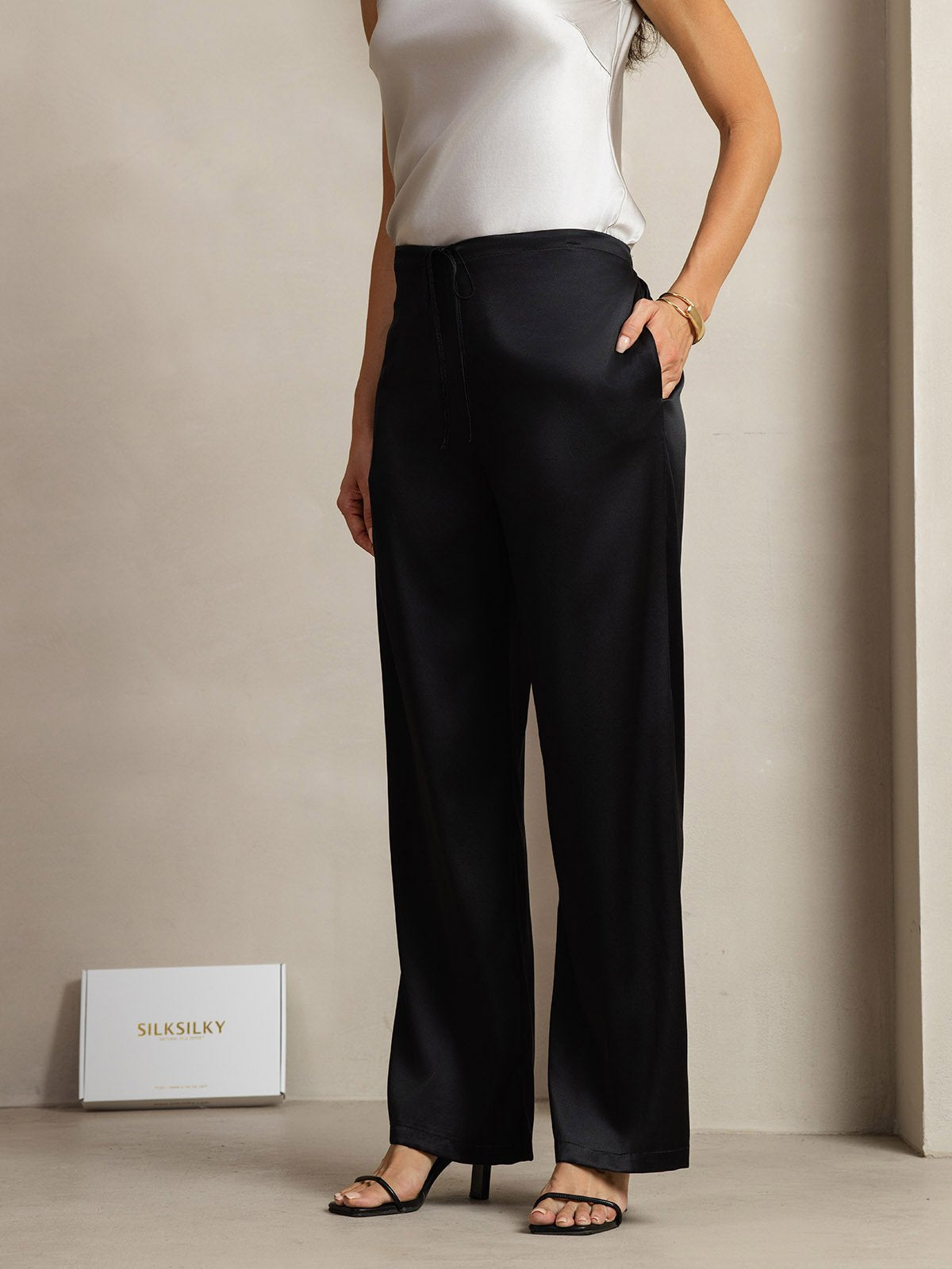 [Schwarz] SilkSilky-DE 19Momme Seide Womens Pants 002