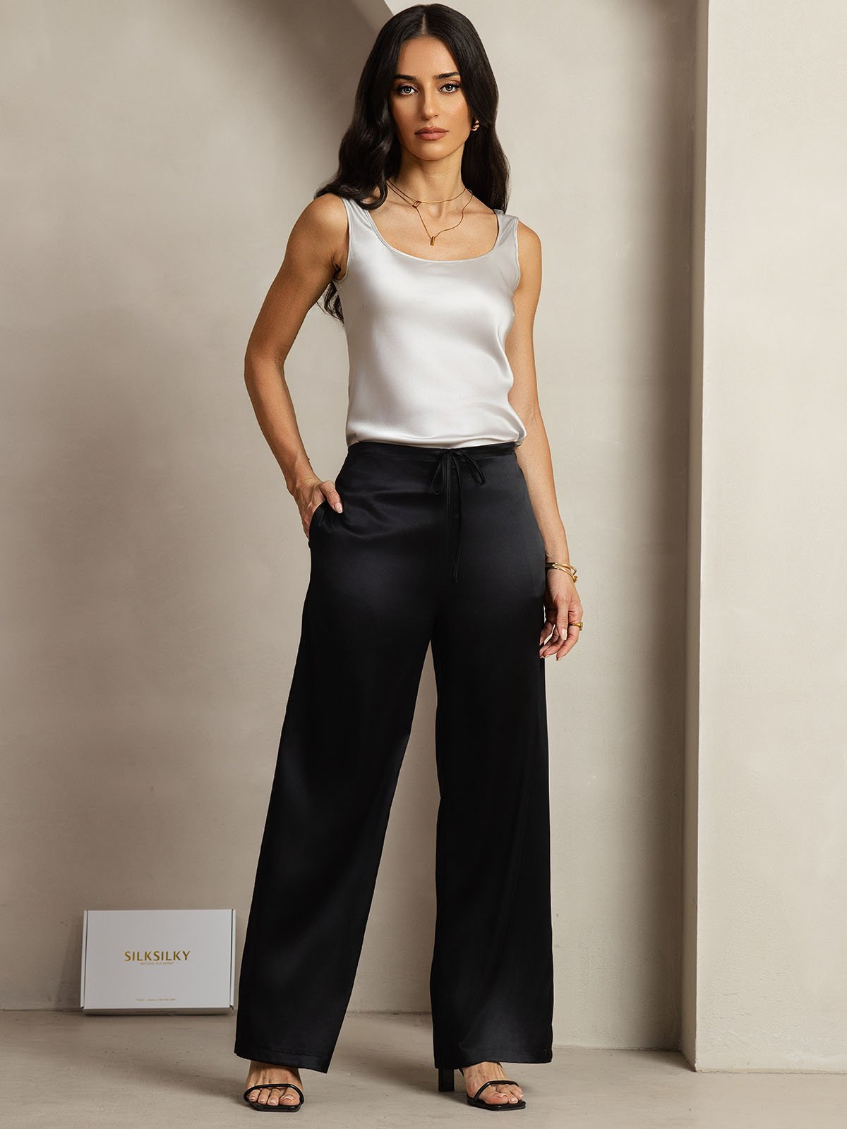 [Schwarz] SilkSilky-DE 19Momme Seide Womens Pants 006