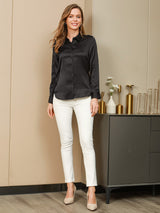 [Schwarz] SilkSilky-DE Long Sleeve Lapel Collar Damenhemd 005