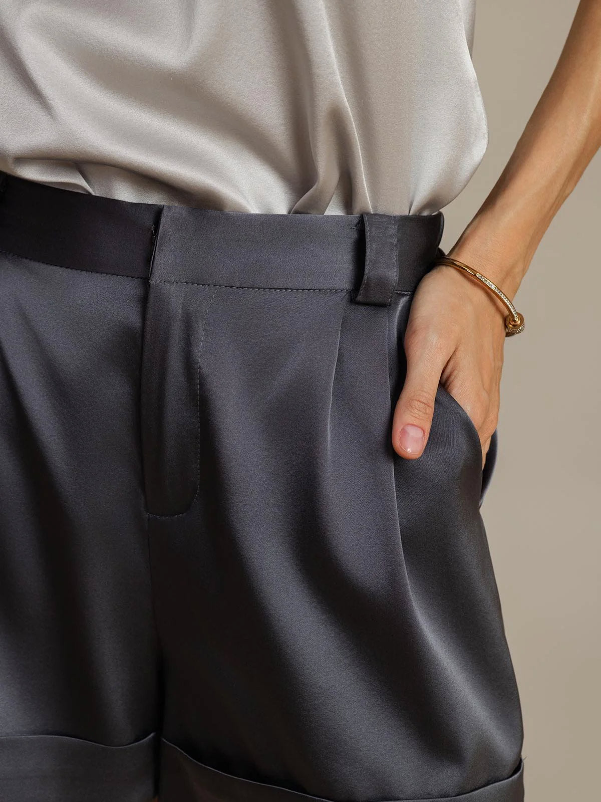 [Dunkelgrau] SilkSilky-DE 19Momme Seide Womens Shorts 004