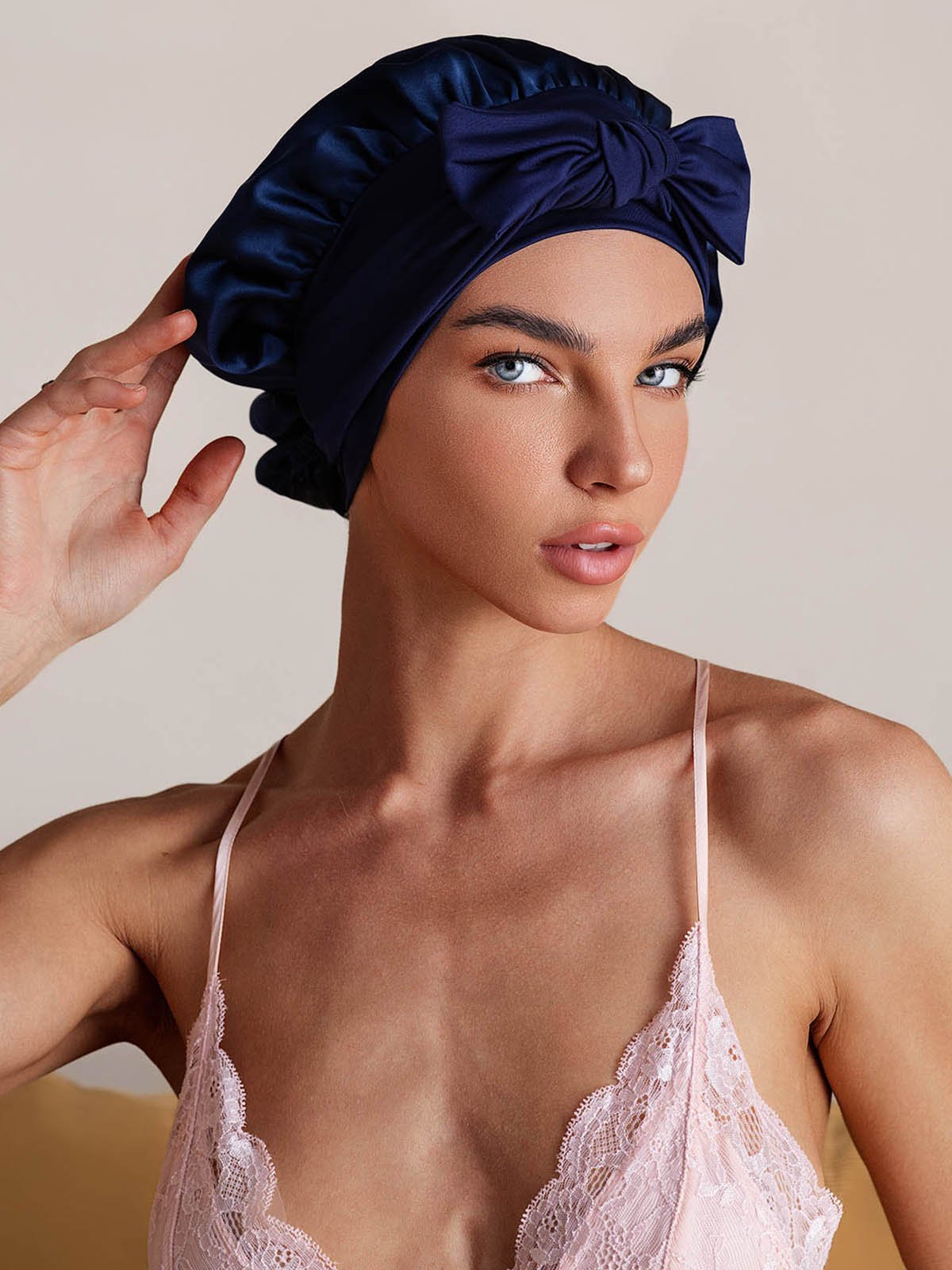 [Dunkelblau] SilkSilky-DE Reine Seide Sleep Cap 004