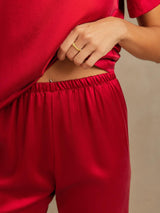 [Rotwein] SilkSilky-DE 19Momme Kurzärmelig Damen Pyjamas 005