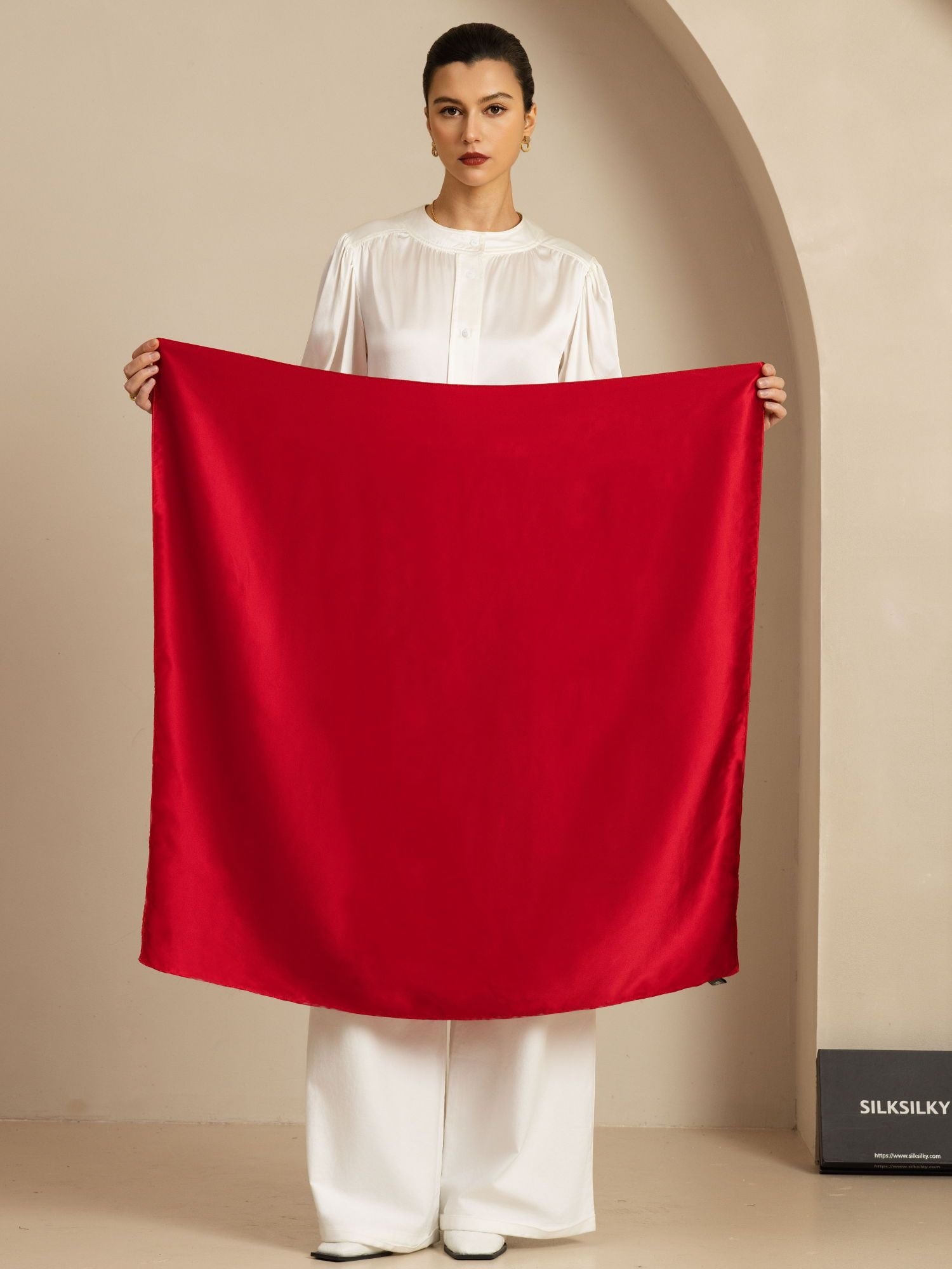 [Rotwein] SilkSilky-DE Pure Silk Scarf 002