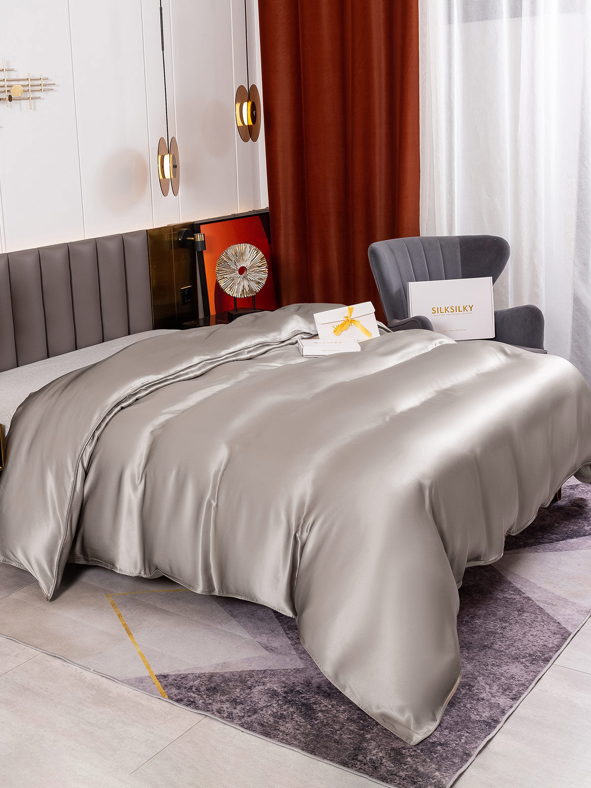 [Silber] SilkSilky-DE 19Momme Reine Seide Duvet Cover 008
