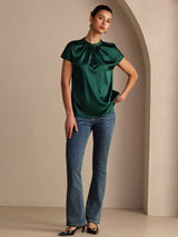 [Dunkelgrün] SilkSilky-DE Short Sleeve Blouse 006