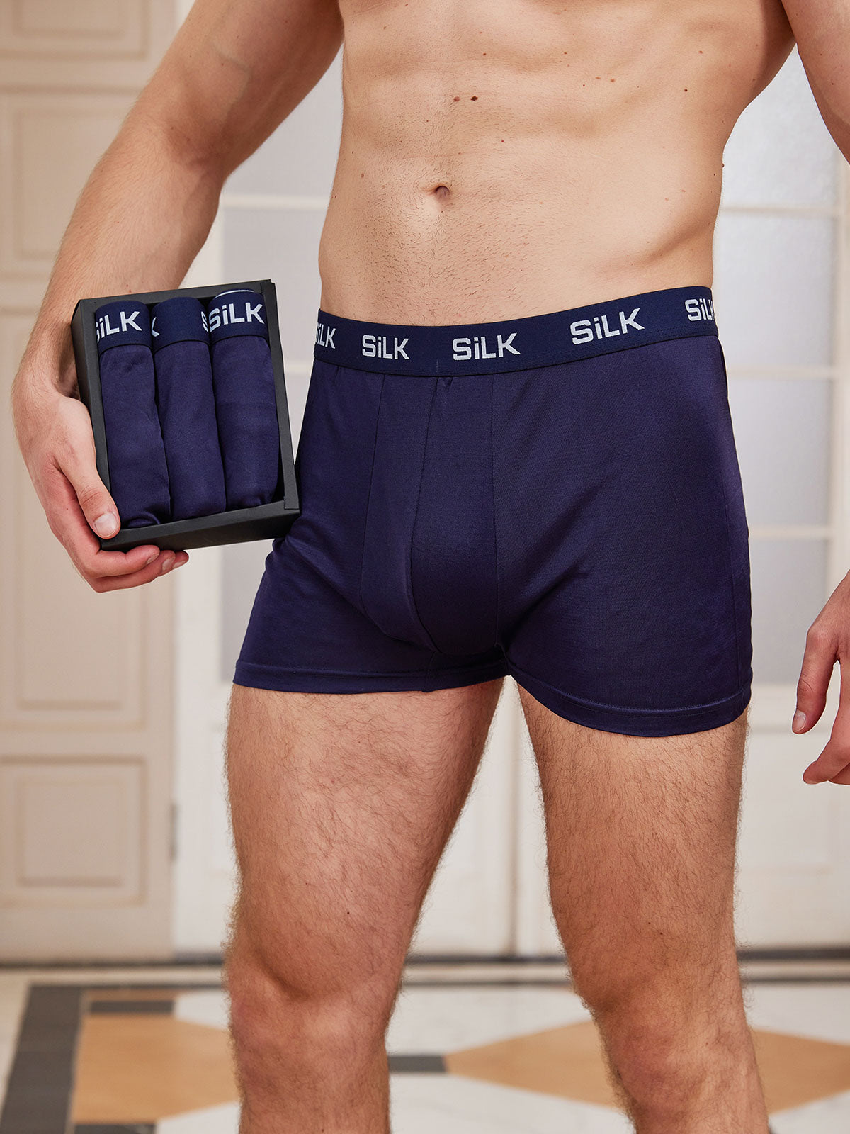 [Dunkelblau] SilkSilky-DE Reine Seide Mens Underwear 001