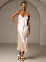 [Rosa] SilkSilky-DE Sleeveless V Neck Kleider 003