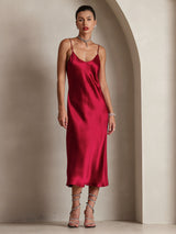 [Rotwein] SilkSilky-DE Sleeveless V Neck Kleider 004