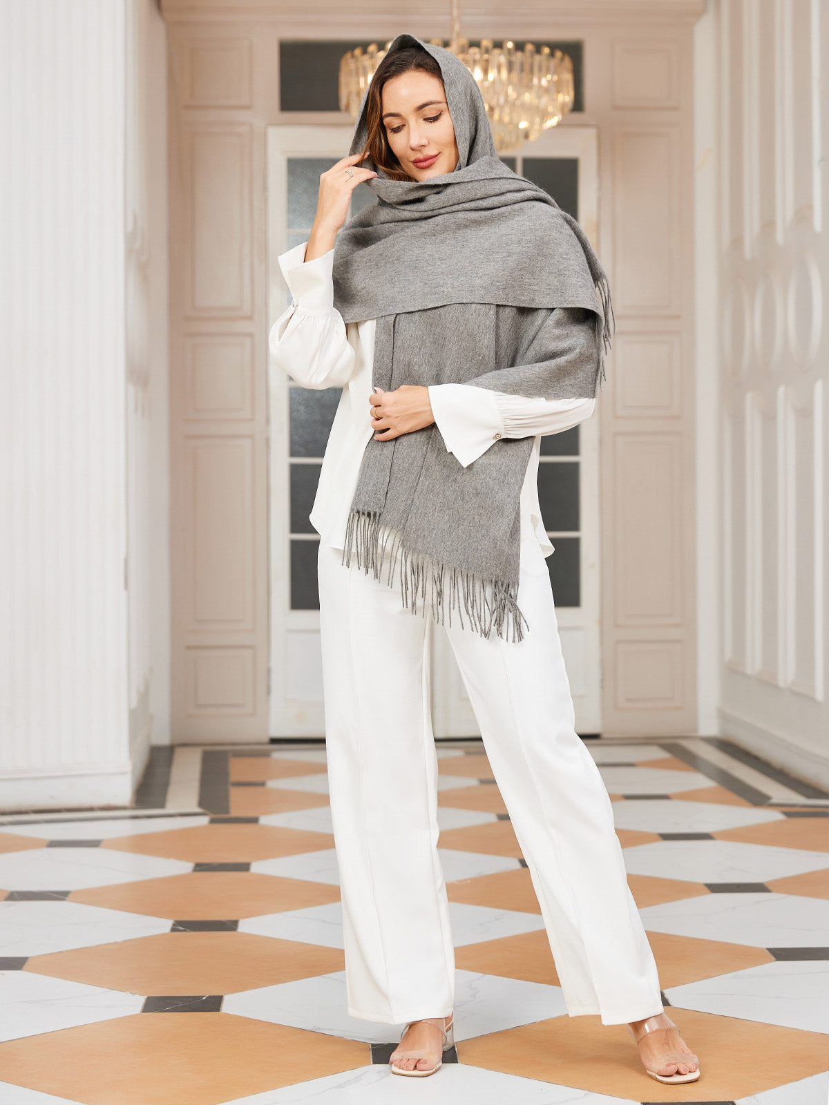 [Grau] SilkSilky-DE Wolle Scarf 003