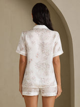 [Creme Blumen] SilkSilky-DE Short Sleeve Notch Collar Damen Pyjamas 002