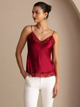 [Rotwein] SilkSilky-DE Spaghetti Strap V Neck Cami Top 001