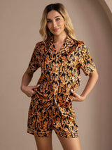 [Schwarzer Tiger] SilkSilky-DE Short Sleeve Lapel Collar Damen Pyjamas 005
