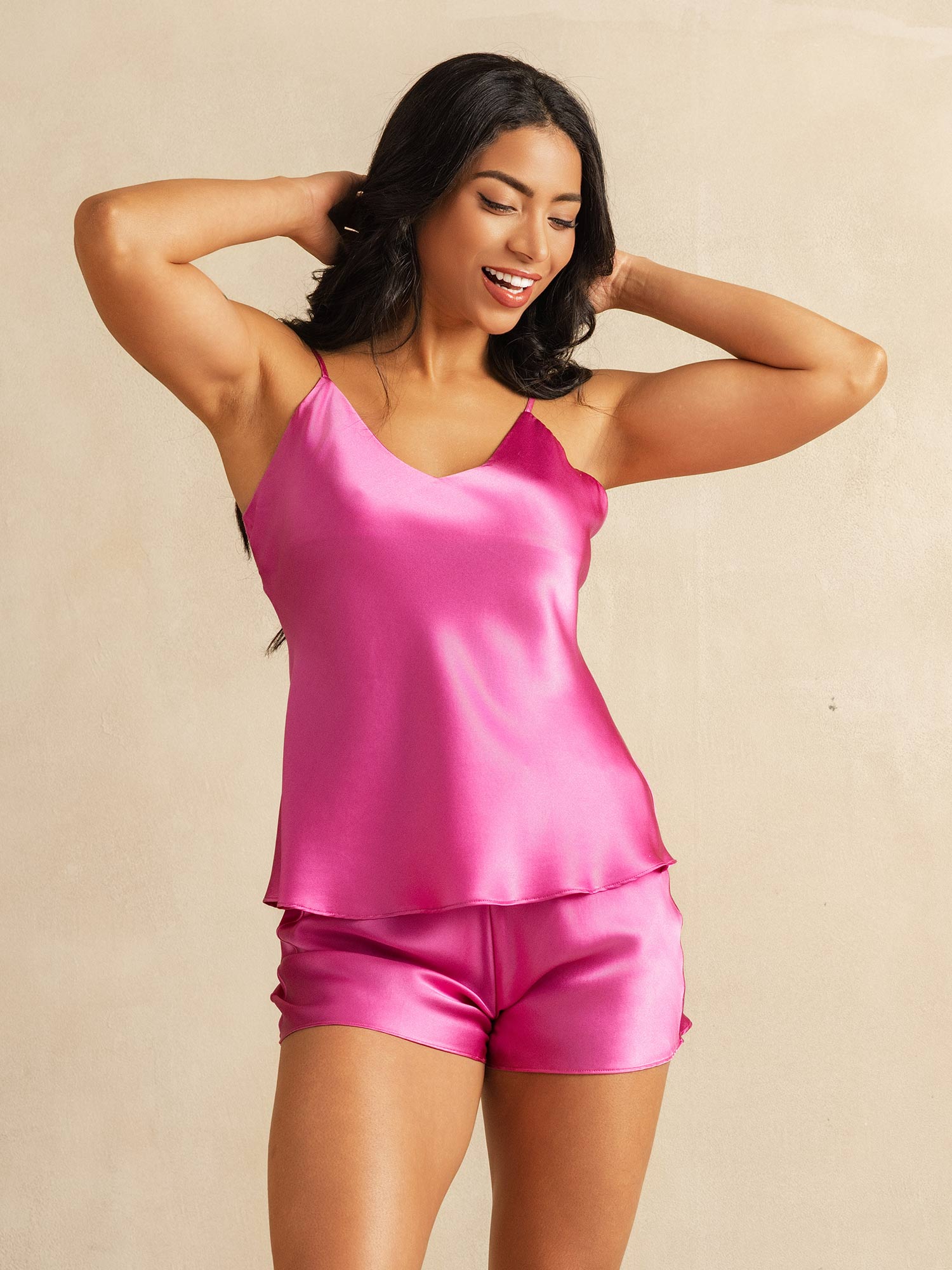 [Rosarot] SilkSilky-DE Reine Seide V Ausschnitt Camisole-Set 003