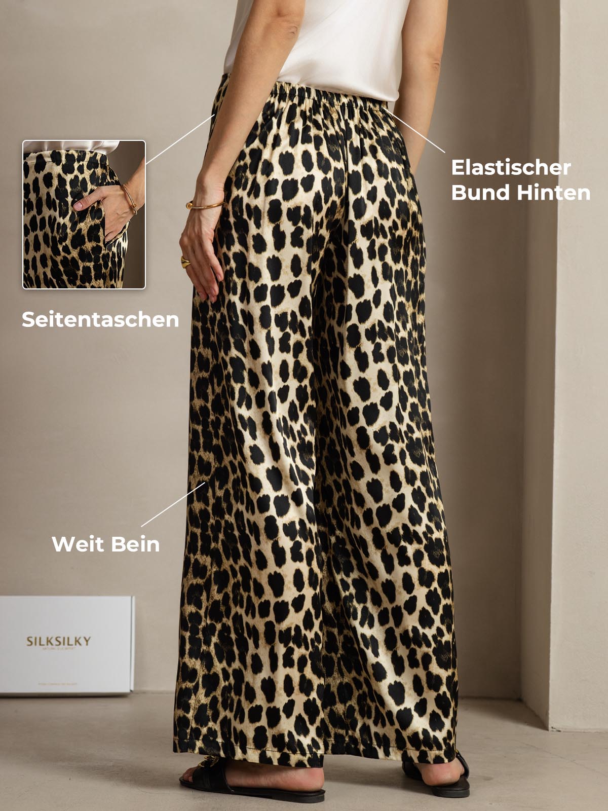[Leopard] SilkSilky-DE 19Momme Seide Womens Pants 001
