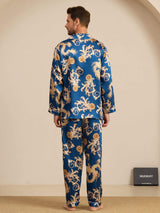 [Navy Drache] SilkSilky-DE Long Sleeve Notch-Kragen Herren Pyjamas 002