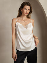 [Hellgrau] SilkSilky-DE Spaghetti Strap Cowl Neck Cami Top 001