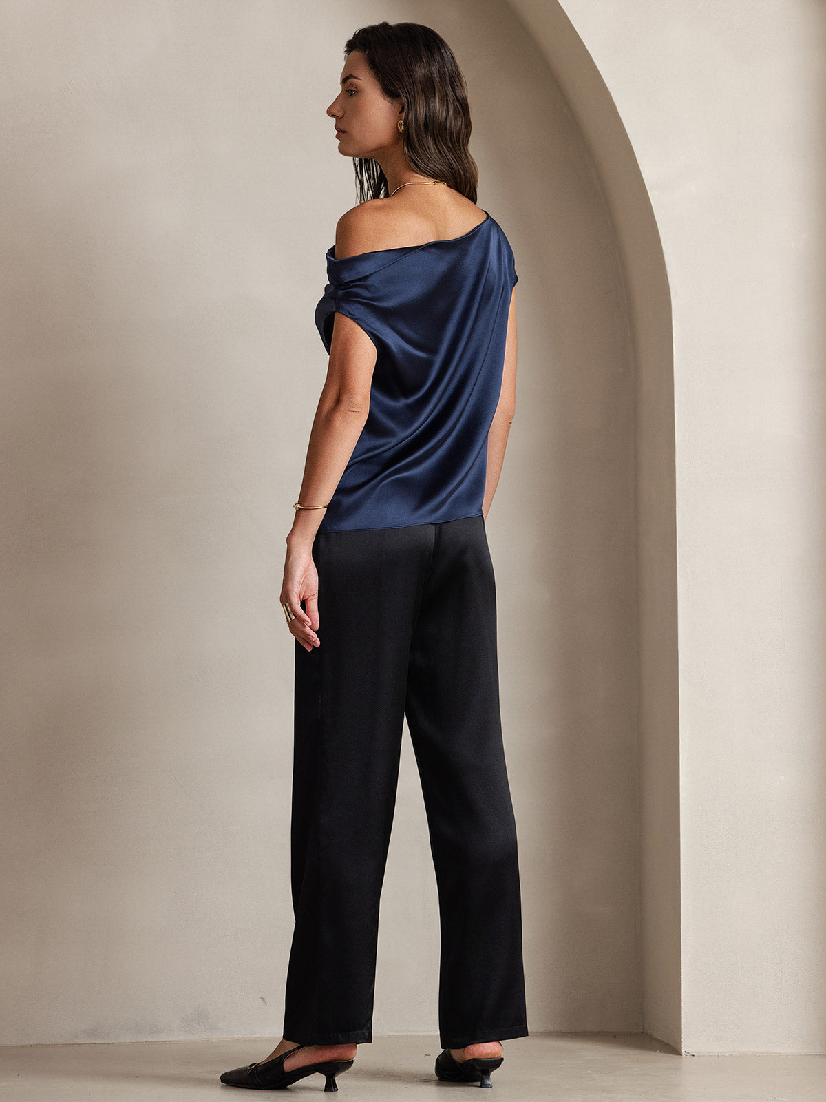 [Dunkelblau] SilkSilky-DE 19Momme Seide Womens T-Shirt 002