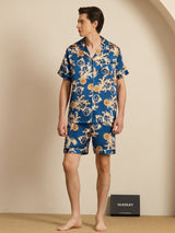 [Navy Drache] SilkSilky-DE Short Sleeve Notch-Kragen Herren Pyjamas 007