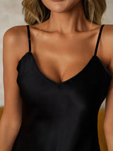 [Schwarz] SilkSilky-DE Sleeveless V Neck Nachthemden 004