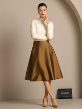 [Bronze] SilkSilky-DE 32Momme Silk-Wool Blend Skirt 006