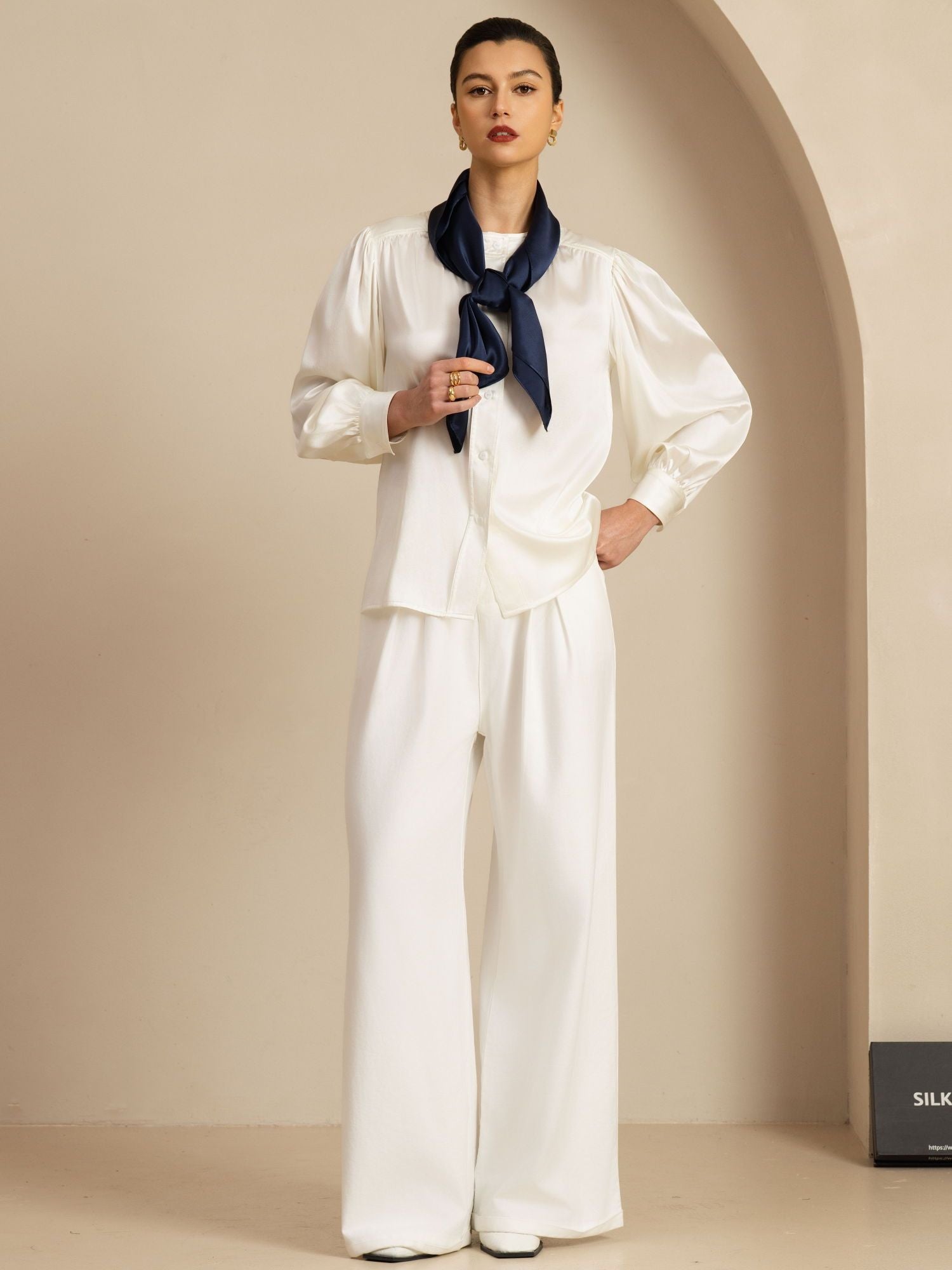 [Dunkelblau] SilkSilky-DE Pure Silk Scarf 005