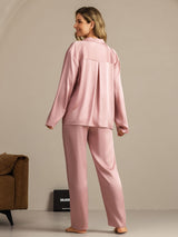 [Pfirsichhaut] SilkSilky-DE 19Momme Langärmelig Notch-Kragen Damen Pyjamas 002