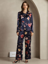 [Marine Blumen] SilkSilky-DE 19Momme Seide Umlegekragen Women''s Outfit Sets 001