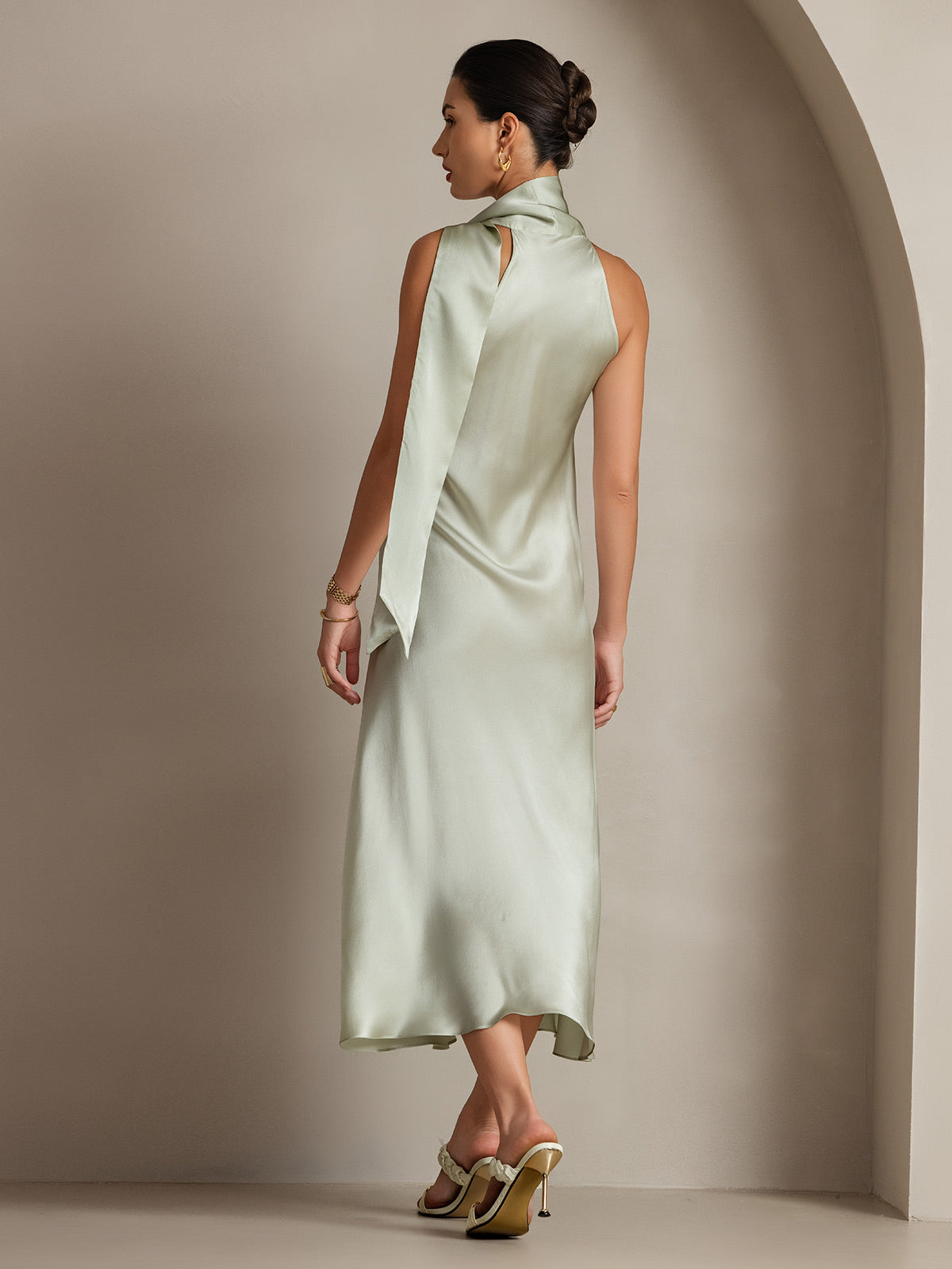 [Hellgrün] SilkSilky-DE 19Momme Seide Dress 002