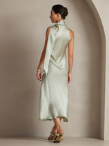 [Hellgrün] SilkSilky-DE 19Momme Stretch Silk Charmeuse Sleeveless Neckholder Kleider 002