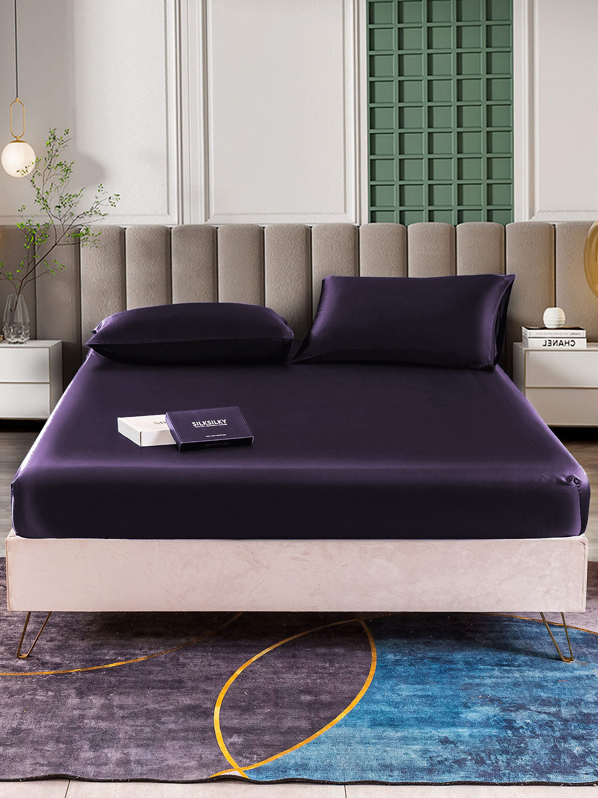 [Dunkelviolett] SilkSilky-DE 25Momme Reine Seide Bedding Set 002