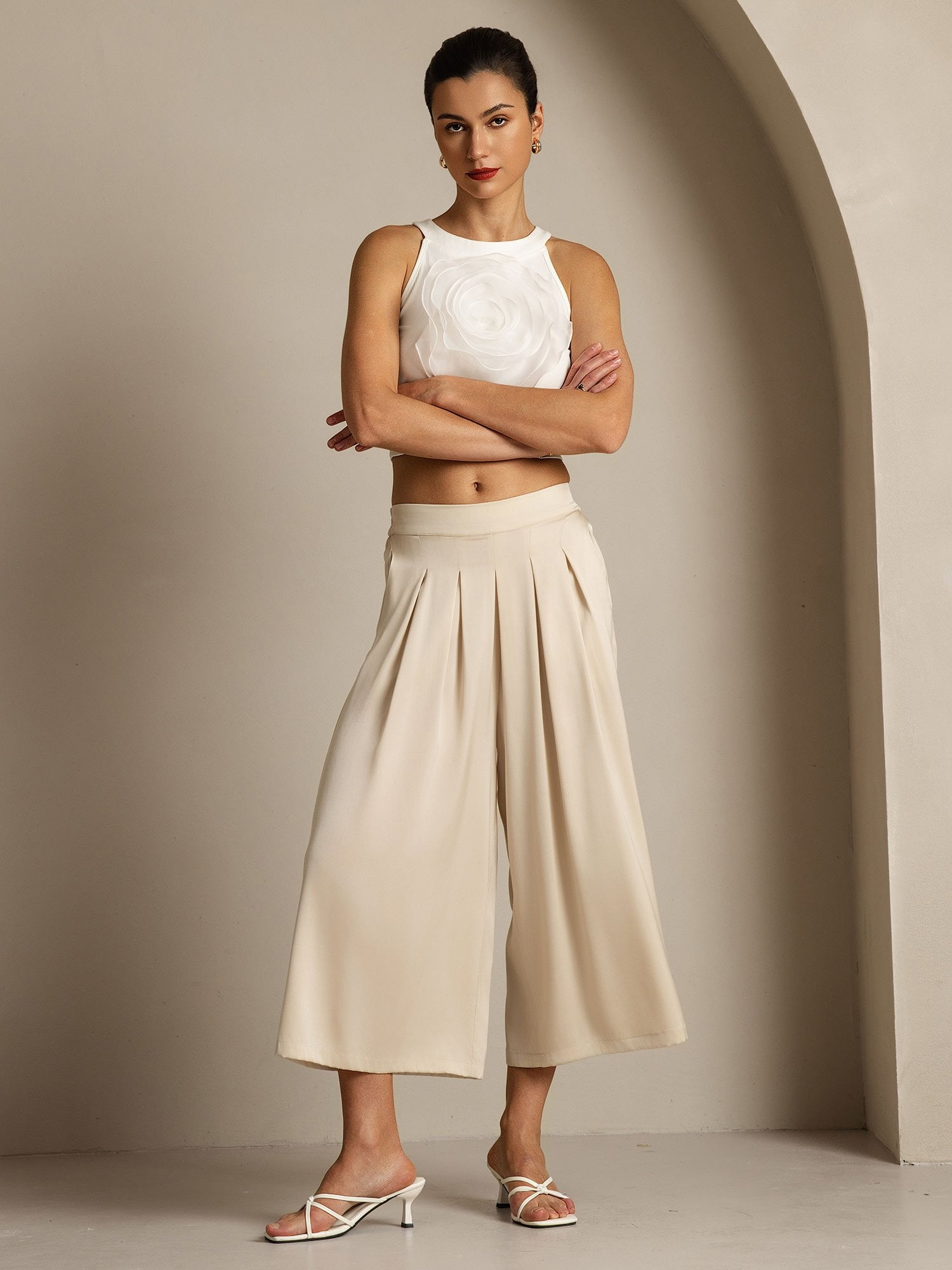 [Beige] SilkSilky-DE 19Momme Seide Womens Pants 008