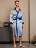 SilkSilky DE Reine Seide Langärmelig Mens Robe Graublau 001