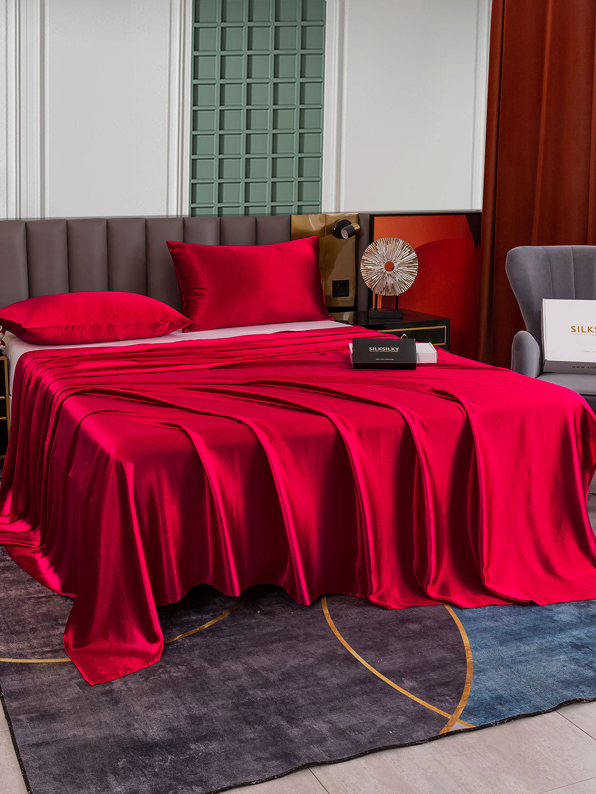 [Rotwein] SilkSilky-DE 25Momme Reine Seide Bedding Set 001,