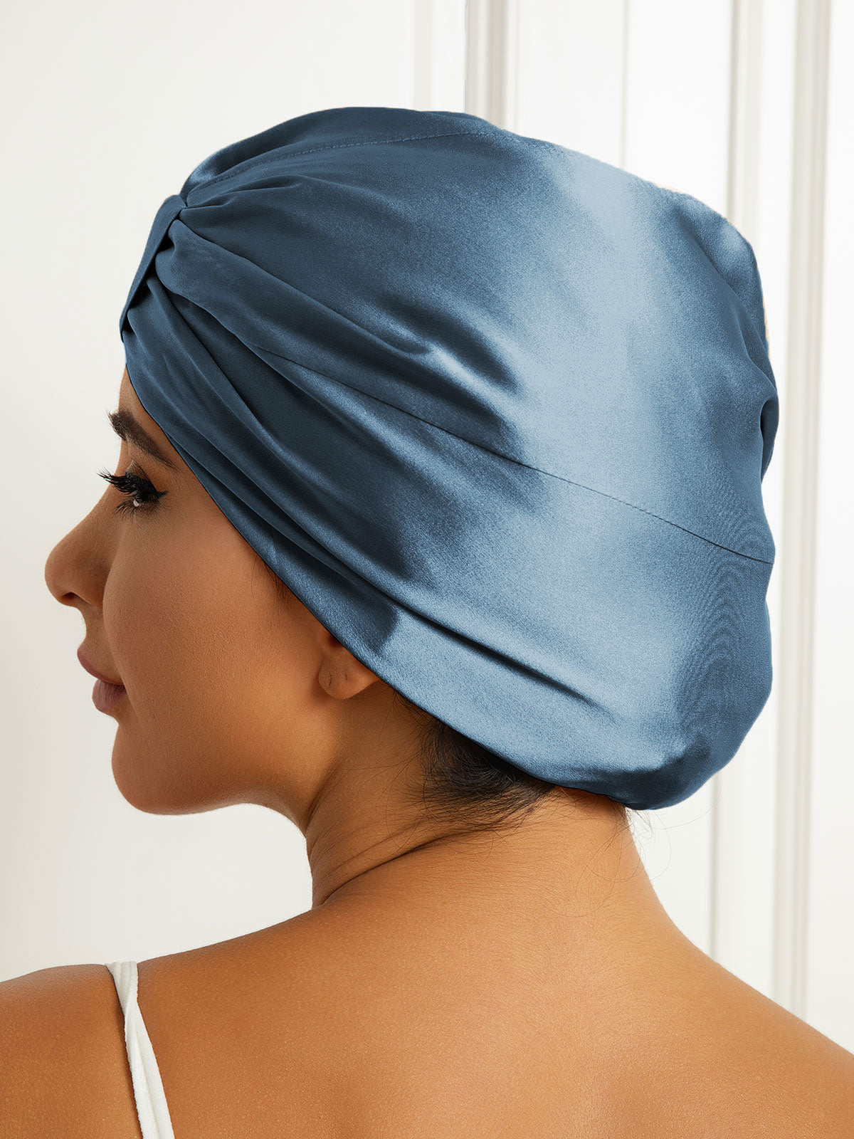 SilkSilky-DE Reine Seide Sleep Cap Stahlblau 004