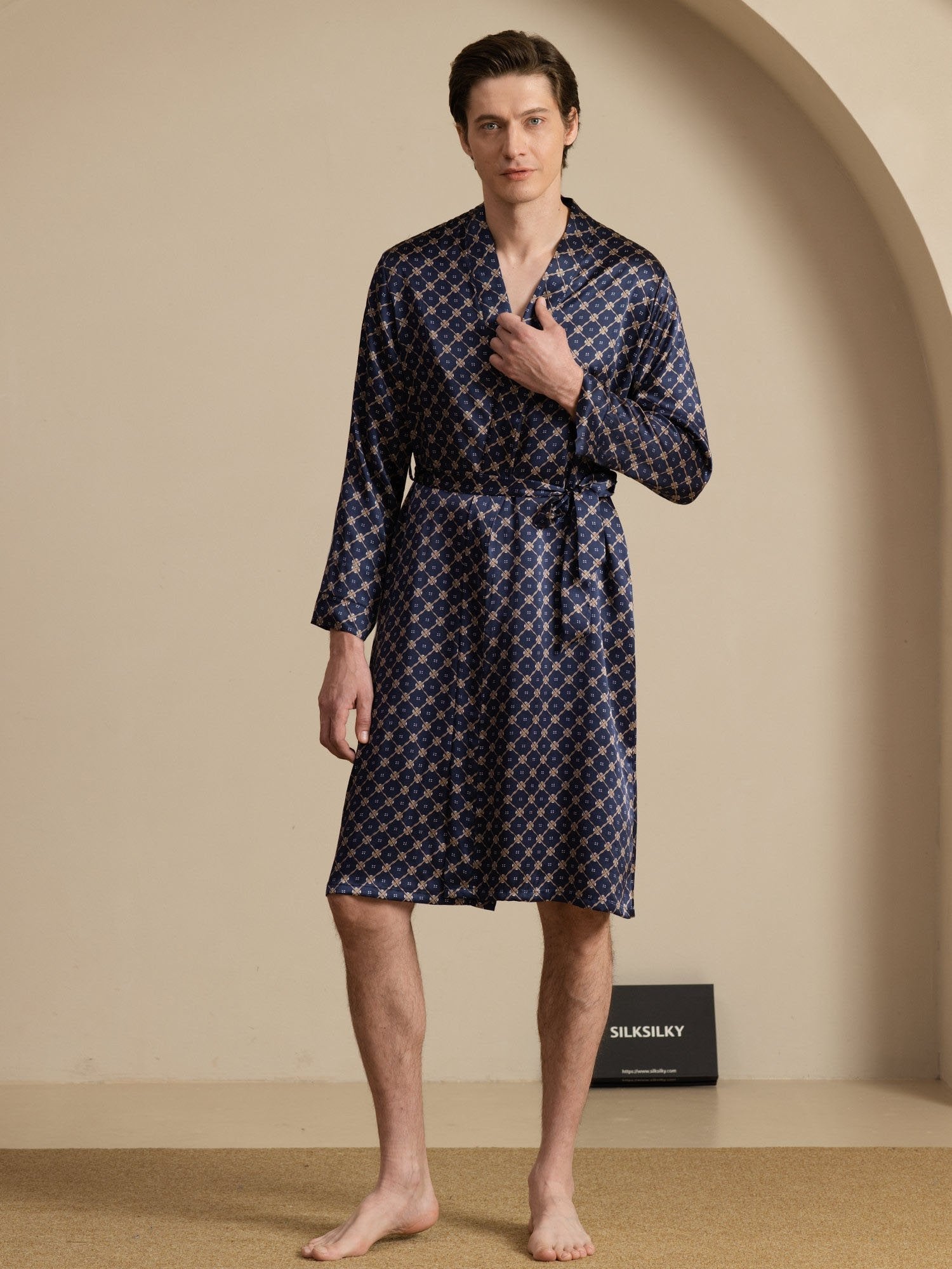 [Marine Kette] SilkSilky-DE Long Sleeve Herren Morgenmantel 002