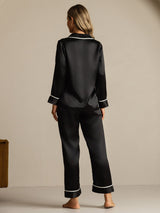 [Schwarz] SilkSilky-DE Langärmelig Notch-Kragen Damen Pyjamas 002