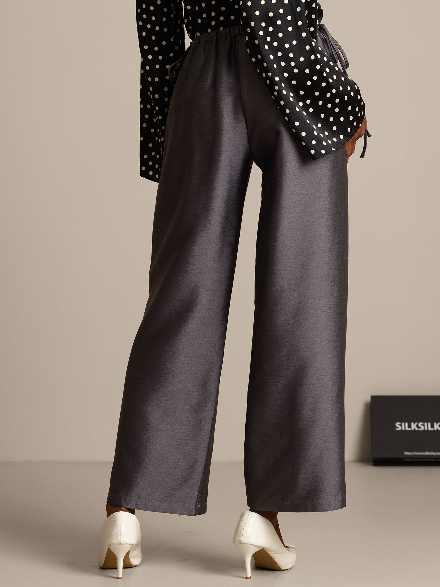 [Grau] SilkSilky-DE 32Momme Silk-Wool Blend Womens Pants 002,